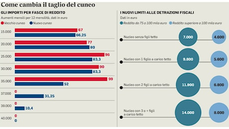 Stipendi, gli aumenti in busta paga con taglio del cuneo e detrazioni: le simulazioni, 1.000 euro in più all'anno per redditi fino a 45mila