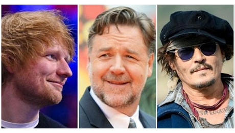 Ed Sheeran, Johnny Depp e Russell Crowe si divertono alle celebrazioni per Bocelli: le foto più belle