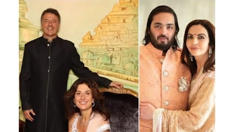 Renzi e la moglie in abiti tradizionali indiani alla festa di nozze del figlio del miliardario Ambani