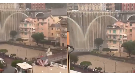 IL VIDEO. Maltempo, il torrente esonda nel paese e dalle strade scendono cascate d'acqua: “Situazione critica a Sori”