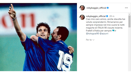 Schillaci, il saluto di Baggio: “Fratelli d’Italia per sempre”