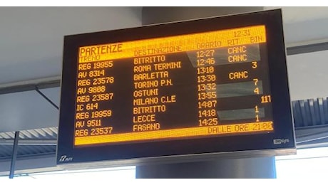 Sciopero personale del gruppo Fs : treni cancellati e forti disagi nella stazione centrale di Bari