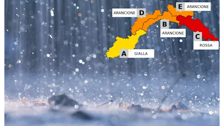 Maltempo in Liguria, allerta arancione dalle 22. Rossa dalle 12 di martedì sul Levante