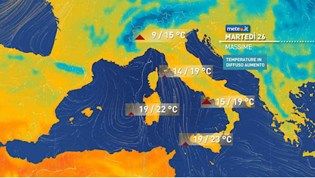 Meteo 26 novembre: alcune piogge e temperature in diffuso aumento. Le previsioni