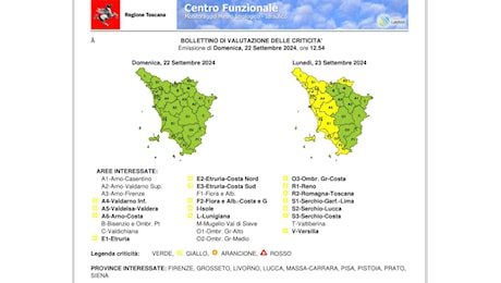 Allerta meteo gialla per temporali lunedì 23 settembre