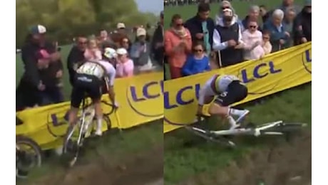 Parigi-Roubaix 2025: la caduta decisiva di Pogacar in curva. VIDEO