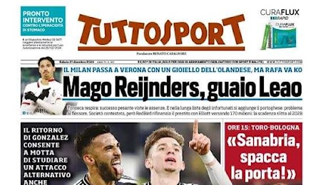 Tuttosport in prima pagina sul Milan: Mago Reijnders, guaio Leao