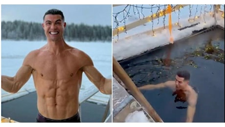 Mezzo nudo a -21 gradi, poi il bagno nelle acque ghiacciate della Lapponia: il Natale di Cristiano Ronaldo