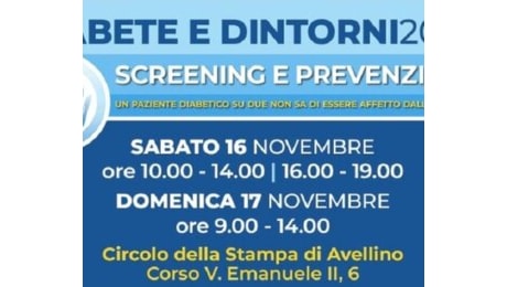 Avellino, Diabete e dintorni 2024: screening gratuiti il 16 e il 17 novembre